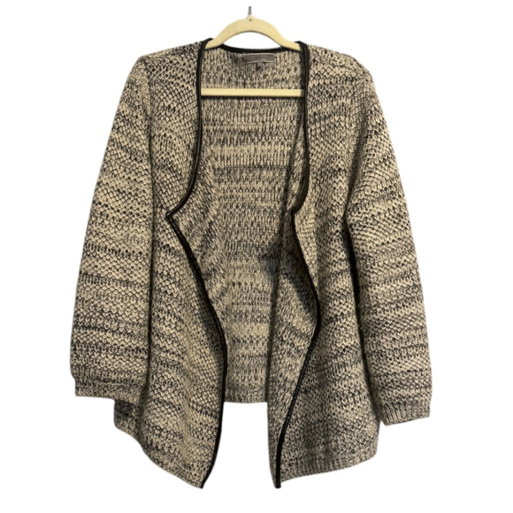 Mia+Tess Knit Open Front Cardigan Leather Strip Trim Size Large